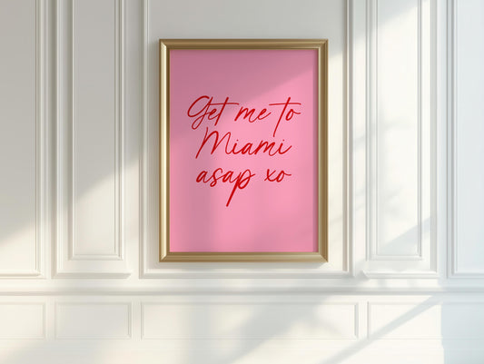 Girly Miami Wall Print | Pink Preppy Wall Poster, Travel Wall Art, Vintage Pink Florida Art, Tropical Summer Vibes Print, Girly Travel Print