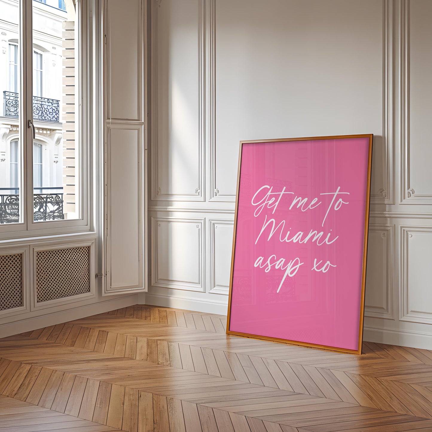 Get Me To Miami Asap Pink And White Print | Pink Miami travel poster, girly travel art, preppy room decor, teen girl poster, dorm wall art