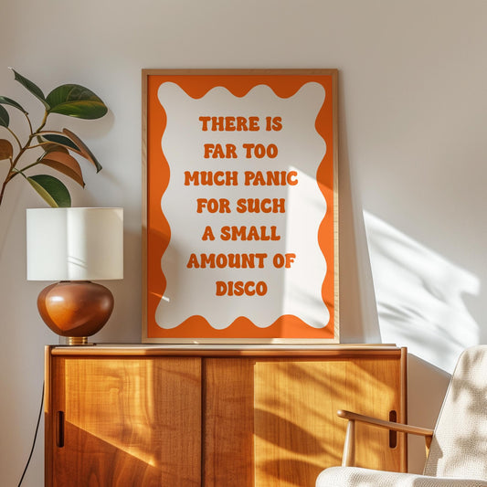 Orange Funny Panic Disco Print | Too Much Panic Not Enough Disco Print, Funny Anxiety Print, Retro Orange Wall Art, Funny Quote Print Retro