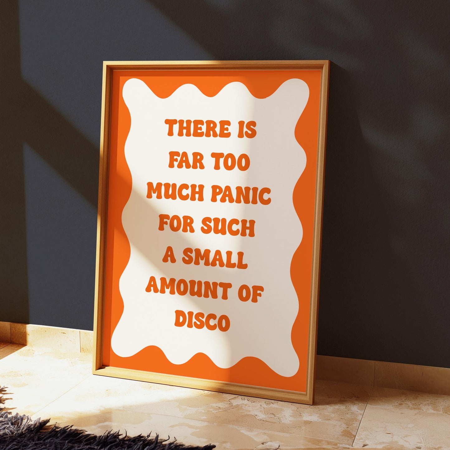 Orange Funny Panic Disco Print | Too Much Panic Not Enough Disco Print, Funny Anxiety Print, Retro Orange Wall Art, Funny Quote Print Retro