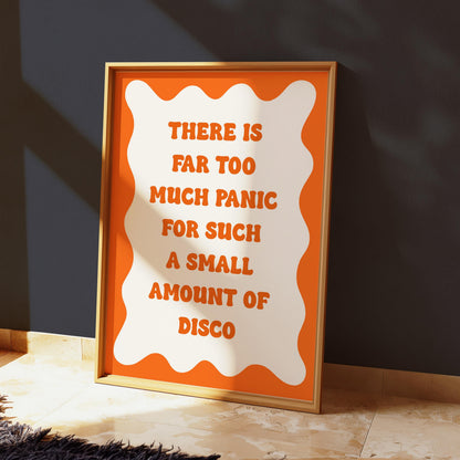 Orange Funny Panic Disco Print | Too Much Panic Not Enough Disco Print, Funny Anxiety Print, Retro Orange Wall Art, Funny Quote Print Retro