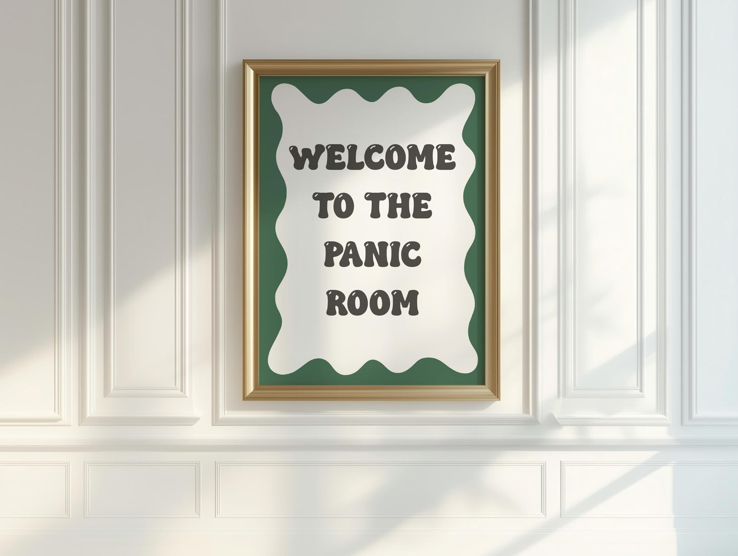 Funny Panic Room Print | Welcome To The Panic Room Print, Too Much Panic Print, Funny Welcome Print, Funny Bedroom Print, Green and Grey Art