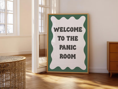Funny Panic Room Print | Welcome To The Panic Room Print, Too Much Panic Print, Funny Welcome Print, Funny Bedroom Print, Green and Grey Art