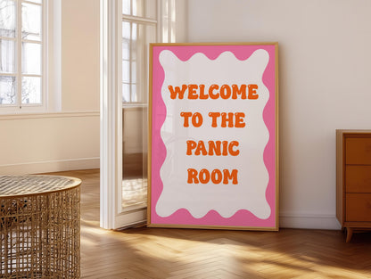 Funny Panic Room Print | Pink and Orange Bedroom Prints, Pink and Orange Retro Quote, Funny Panic Print, Funny Anxiety Print, Trendy Prints