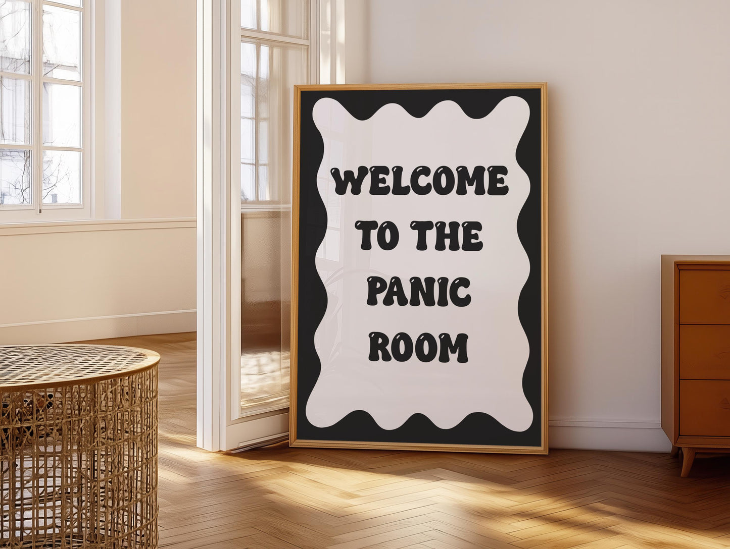 Funny Panic Room Print | Welcome To The Panic Room Print, Too Much Panic Print, Black and White Quote, Typography Print, Funny Quote Print