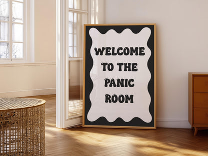 Funny Panic Room Print | Welcome To The Panic Room Print, Too Much Panic Print, Black and White Quote, Typography Print, Funny Quote Print