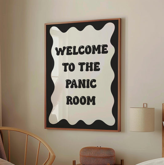 Funny Panic Room Print | Welcome To The Panic Room Print, Too Much Panic Print, Black and White Quote, Typography Print, Funny Quote Print