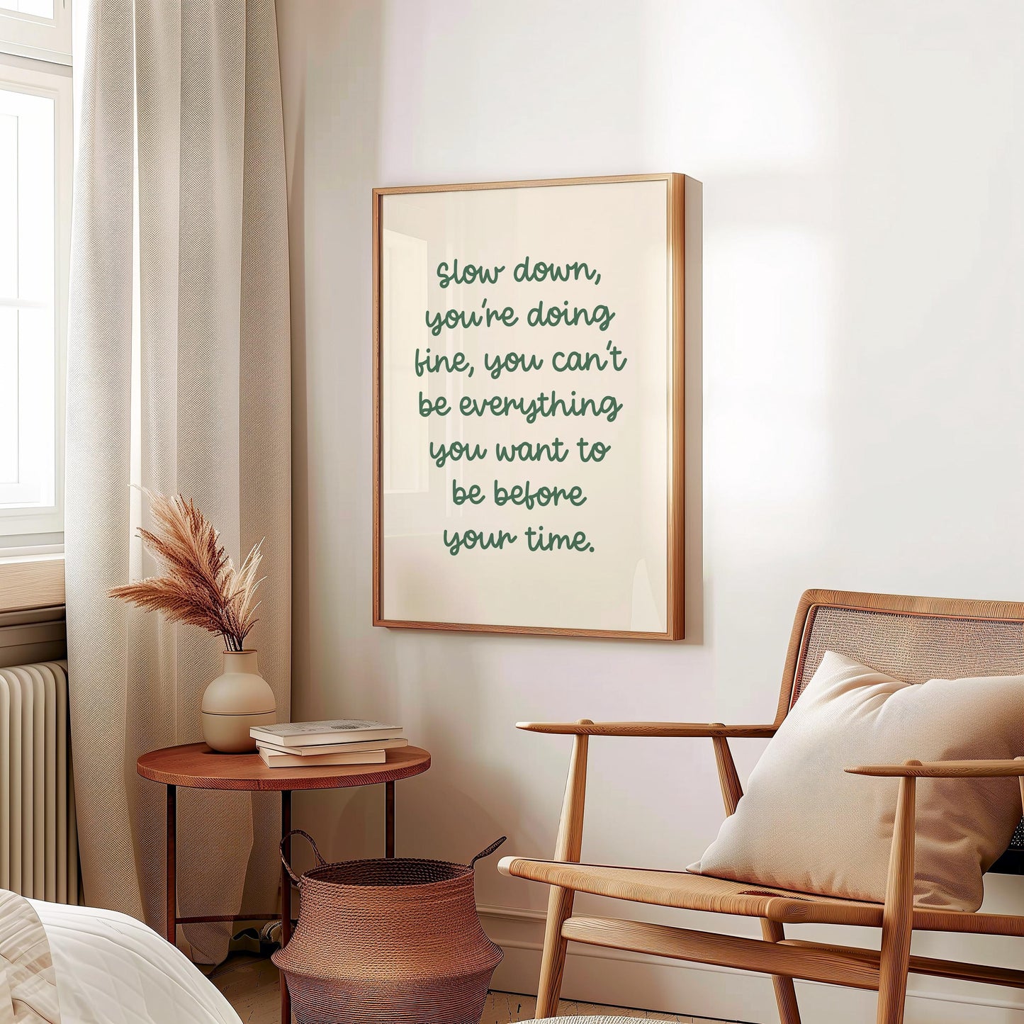 Slow Down Sage Office Print | A3 A4 Office Wall Art, Calming Office Print, Calming Workspace Art, Motivational Sage Green Lyric Print Office