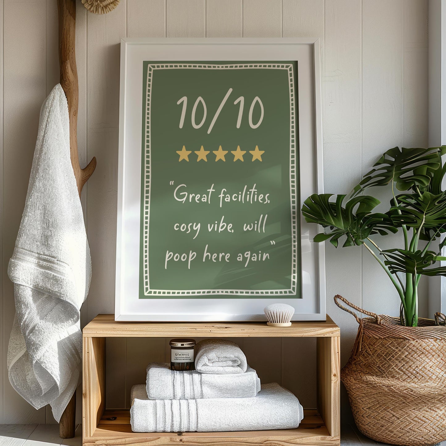 Funny Green Toilet Print '10/10 Would Poop Here Again' | Green Bathroom Print, Funny Bathroom Print, Toilet Quote, Downstairs Toilet Print