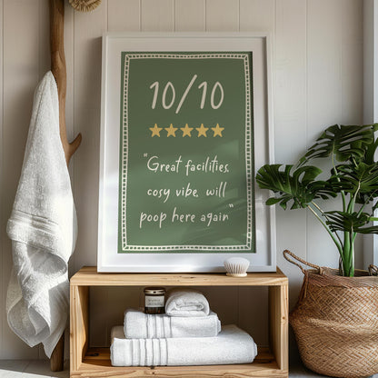 Funny Green Toilet Print '10/10 Would Poop Here Again' | Green Bathroom Print, Funny Bathroom Print, Toilet Quote, Downstairs Toilet Print
