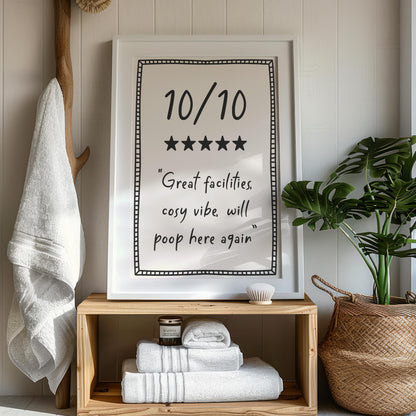 10 out of 10 toilet funny review print | Bathroom Wall Art, Funny Toilet poster, Home decor, typography poster, Black White Bathroom sign