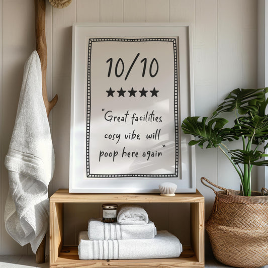 10 out of 10 toilet funny review print | Bathroom Wall Art, Funny Toilet poster, Home decor, typography poster, Black White Bathroom sign