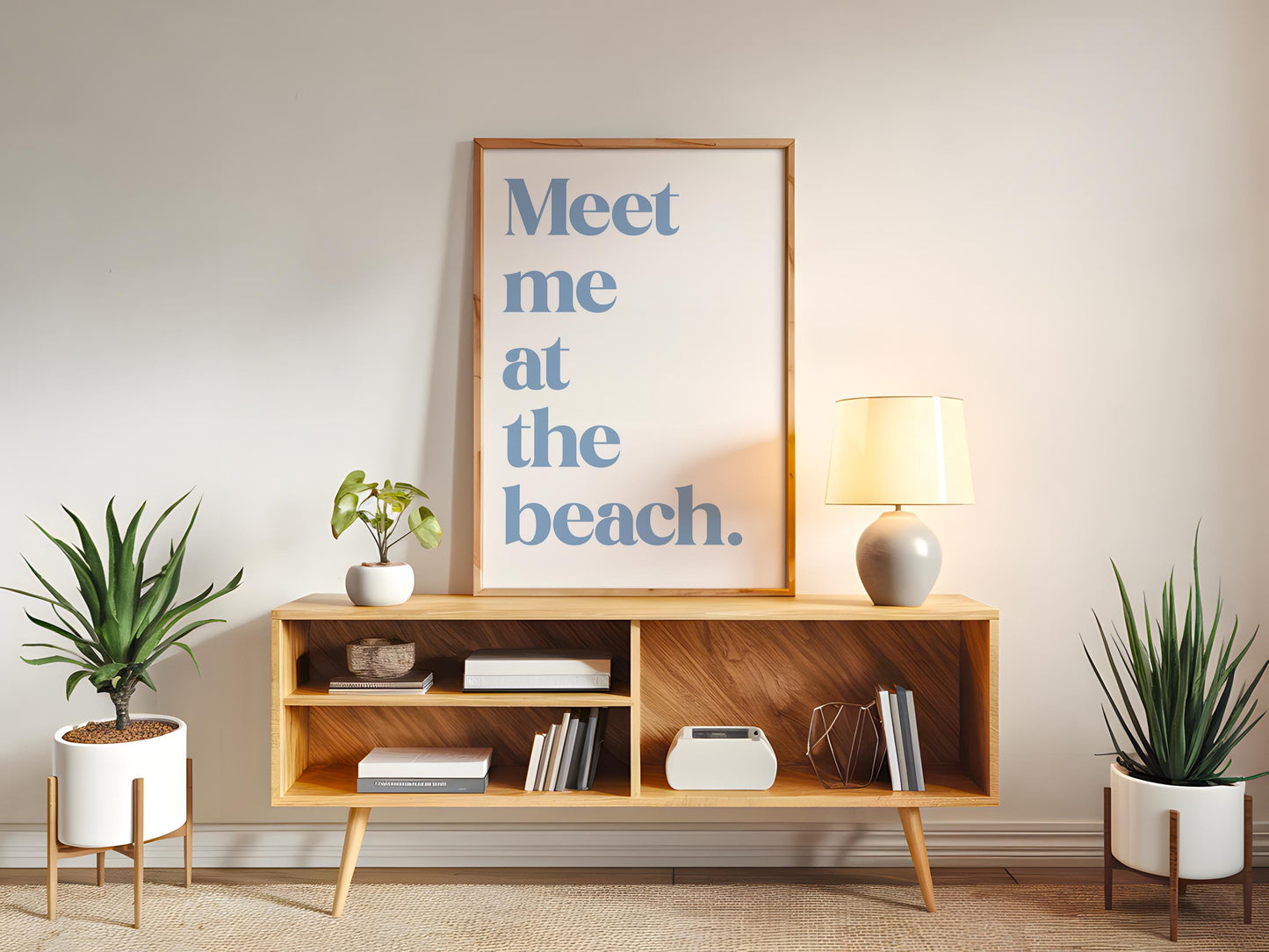 Meet Me At The Beach Print | Blue Ocean Print, Beach Wall Art, Dusky Blue Print, Beach House Wall Art Print, Girly Beach Prints, Surf Print