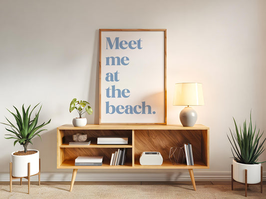 Meet Me At The Beach Print | Blue Ocean Print, Beach Wall Art, Dusky Blue Print, Beach House Wall Art Print, Girly Beach Prints, Surf Print