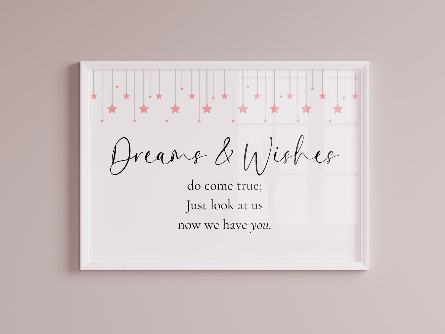 Dreams and Wishes Baby Girl Print | Horizontal Nursery Print, Cute Nursery Prints for Baby Girls Room, Baby Girl Wall Art, Nursery Quotes