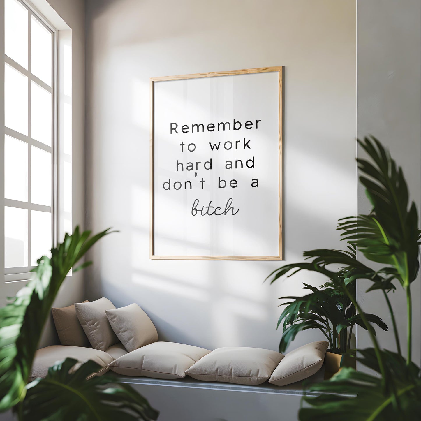 Work Hard and Don't Be a Bitch Print | Sweary Office Prints, Rude Office Prints, Funny Office Art, Funny Work Quote, Keep Going Bitch Print