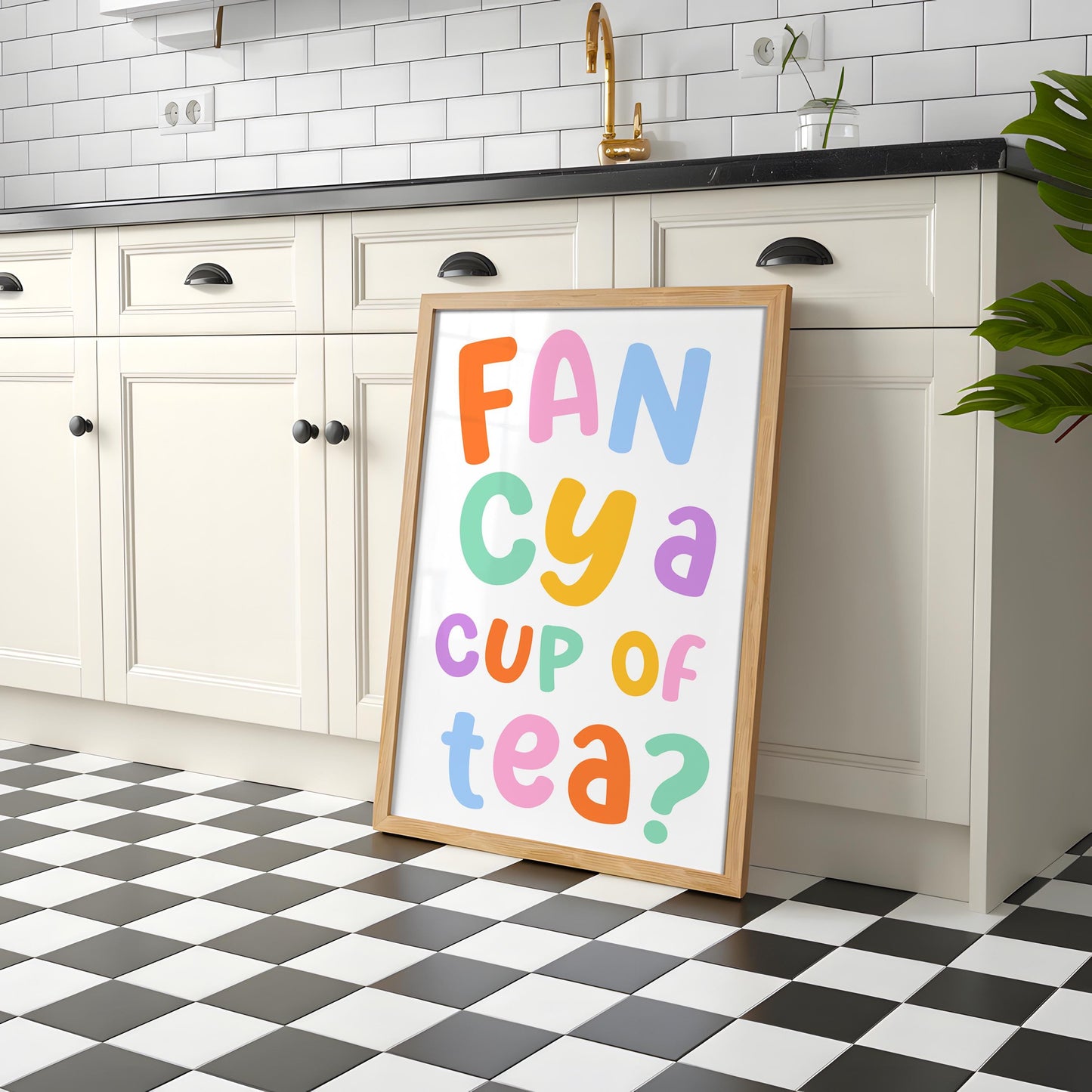 Cup of Tea Colourful Kitchen Poster | Rainbow Kitchen Print, Colorful Cup of Tea Poster, Trendy Kitchen Print, Kitchen Quote Rainbow Color