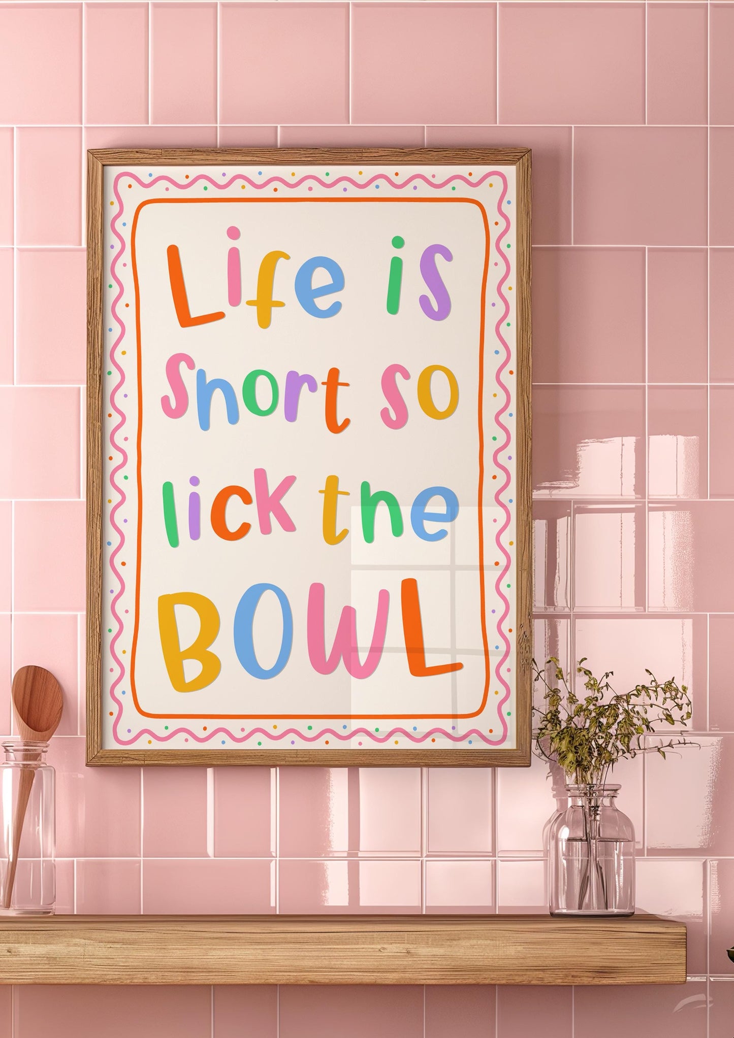 Life Is Short Lick The Bowl Print | Colourful Kitchen Print, Quirky Kitchen Wall Art, Rainbow Kitchen Print, Bright Colorful Kitchen Artwork