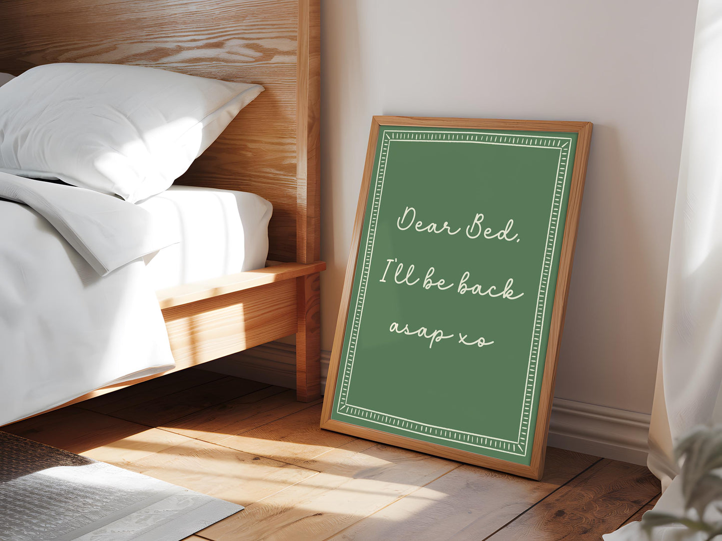 Dear Bed Be Back ASAP Print | Sage Green Bedroom Print, Portrait Bedroom Wall Art, Green Bedroom Wall Art, Funny Bedroom Quotes, Bedroom Art