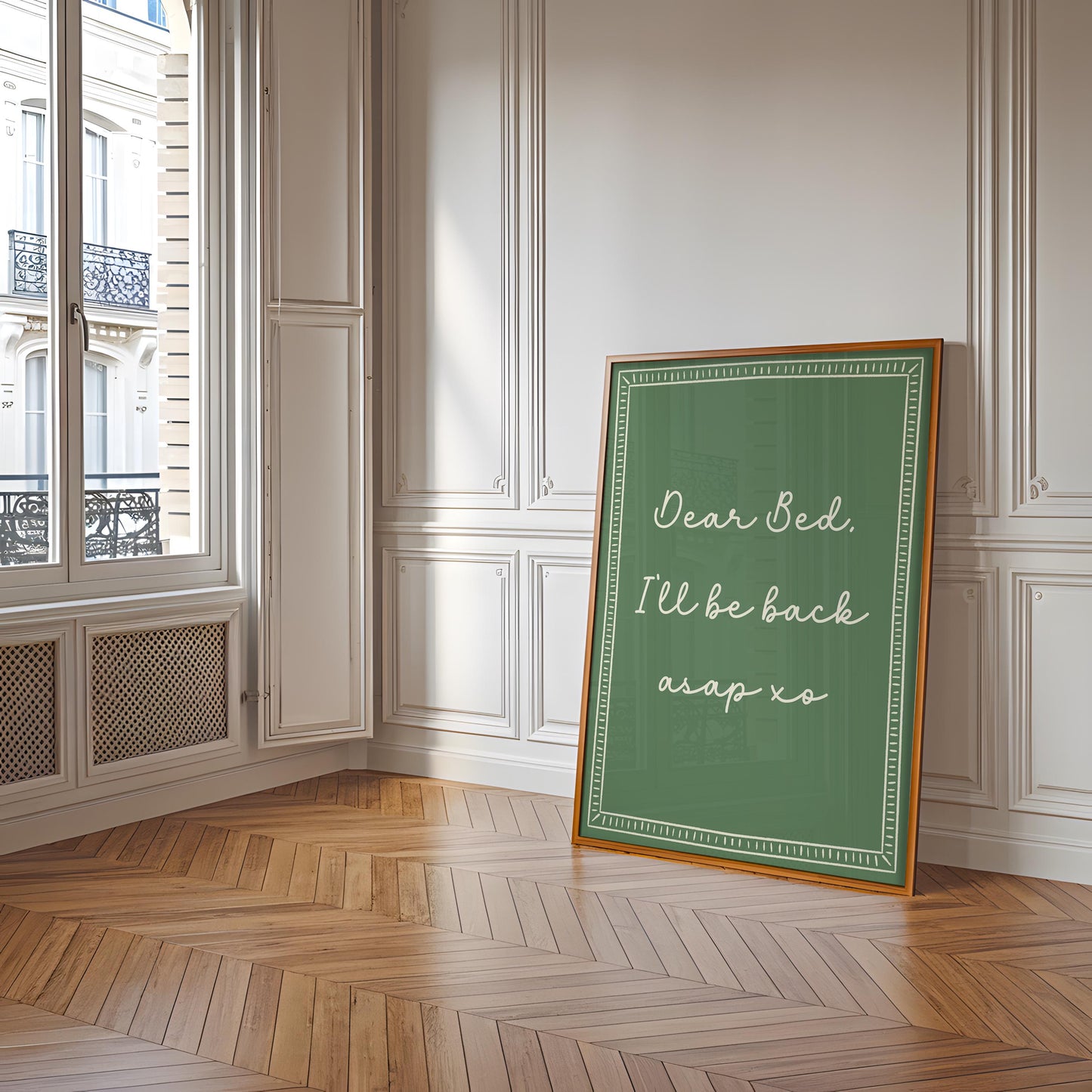 Dear Bed Be Back ASAP Print | Sage Green Bedroom Print, Portrait Bedroom Wall Art, Green Bedroom Wall Art, Funny Bedroom Quotes, Bedroom Art