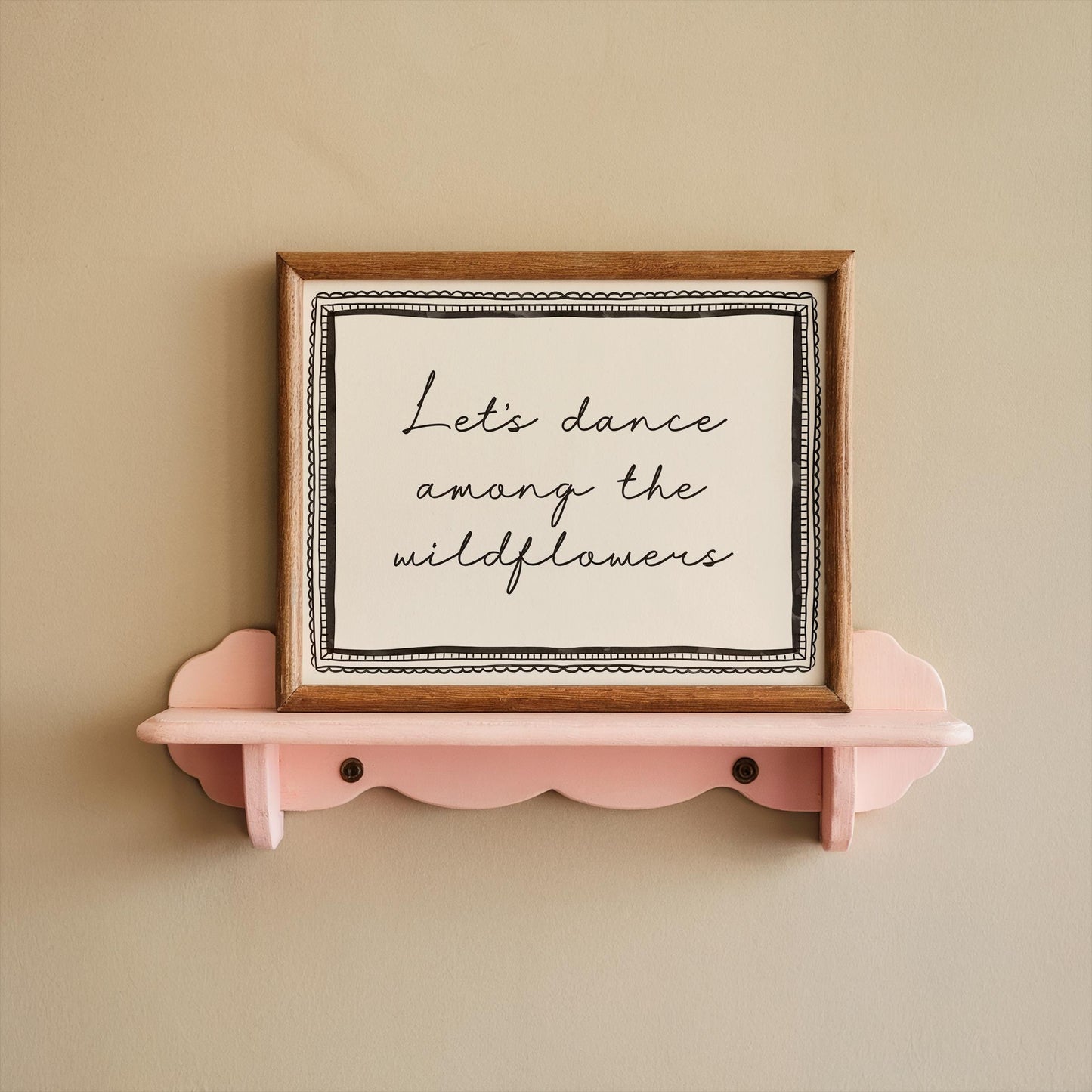 Let's Dance Among The Wildflowers Print | Pretty monochrome floral art, pretty floral prints, floral wall art, wildflower wall art quote