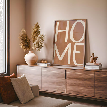 Warm Brown and Cream Home Sweet Home Print | Cosy Neutral Home Print, Warm Brown Neutral Prints, Brown Boho Wall Art, Boho Living Room Print