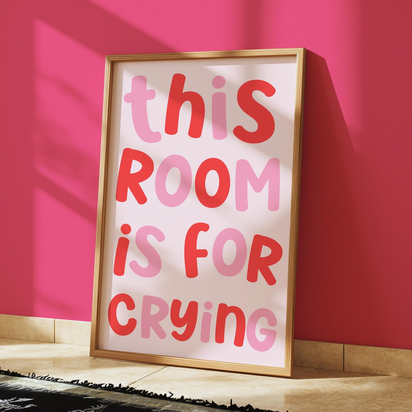 This Room is For Crying Art Print | Pink and red Wall Decor, Funny Mental Health Quote Print, girly funky wall art, bedroom wall decor