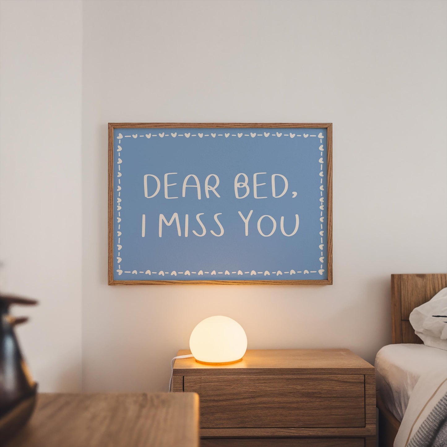 Miss My Bed Bedroom Print | Cute Blue Bedroom Prints, Cute Wall Art for Bedroom, Blue Bedroom Decor, Girly Bedroom Print, Nap Lover Prints
