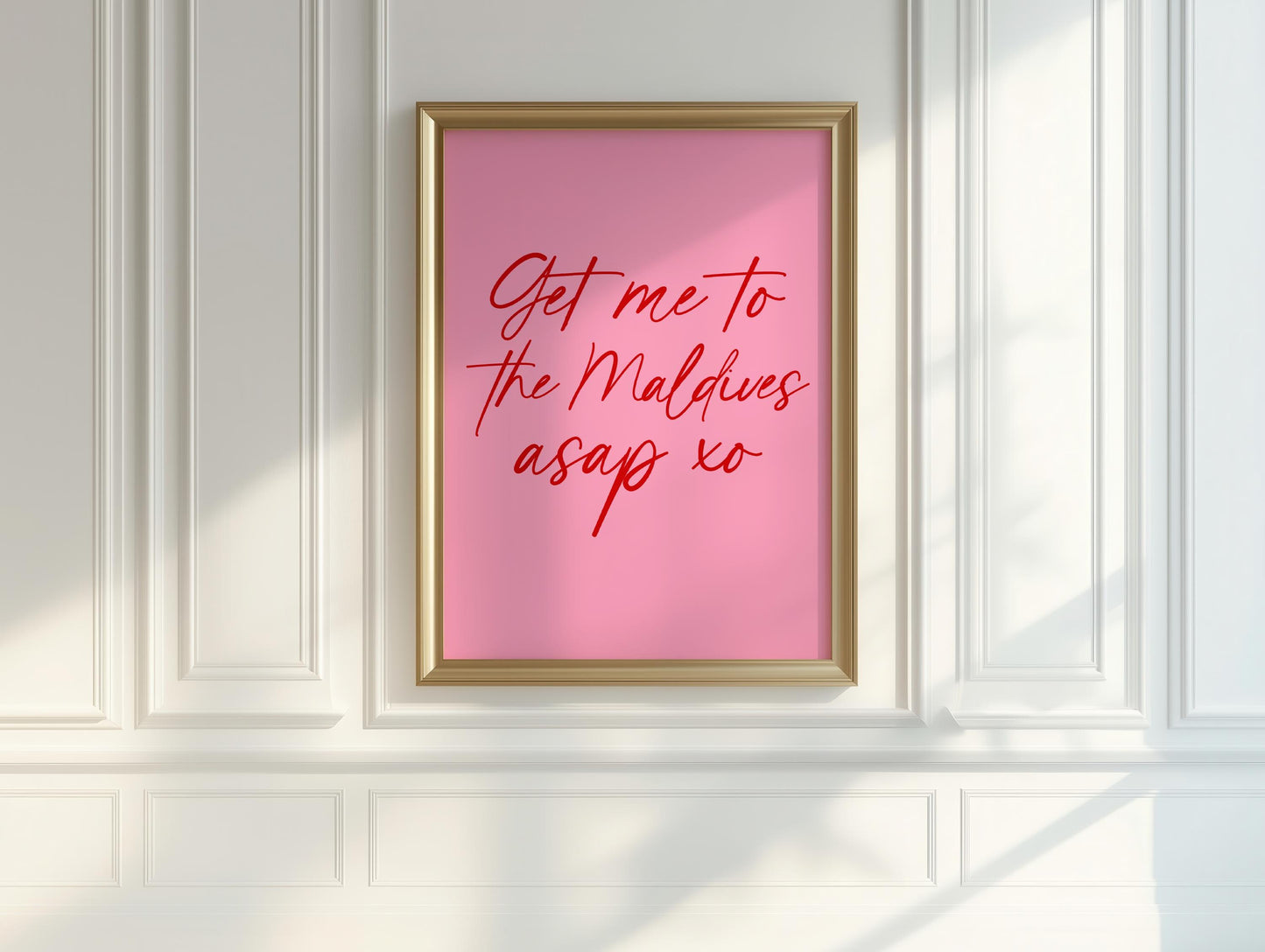 Get Me To The Maldives Pink And Red Print | Girly Print, Travel Wall Art, Girly Travelling Holiday Print, Girl Travel Print, Maldives Quote