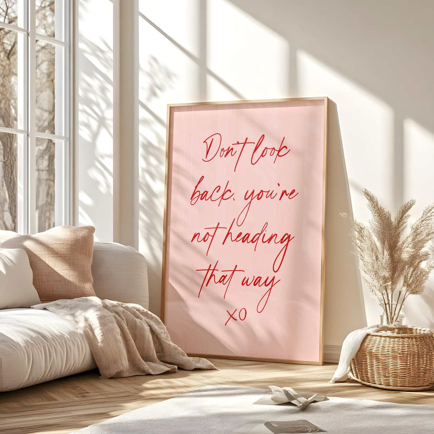 Don't Look Back You're Not Heading That Way Print | Pink and Red Preppy Print, Pink Inspirational Print, Pink Motivational Print, Pink Quote