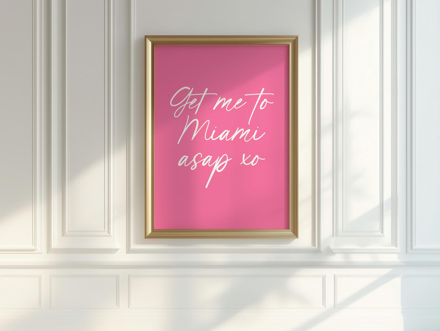 Get Me To Miami Asap Pink And White Print | Pink Miami travel poster, girly travel art, preppy room decor, teen girl poster, dorm wall art