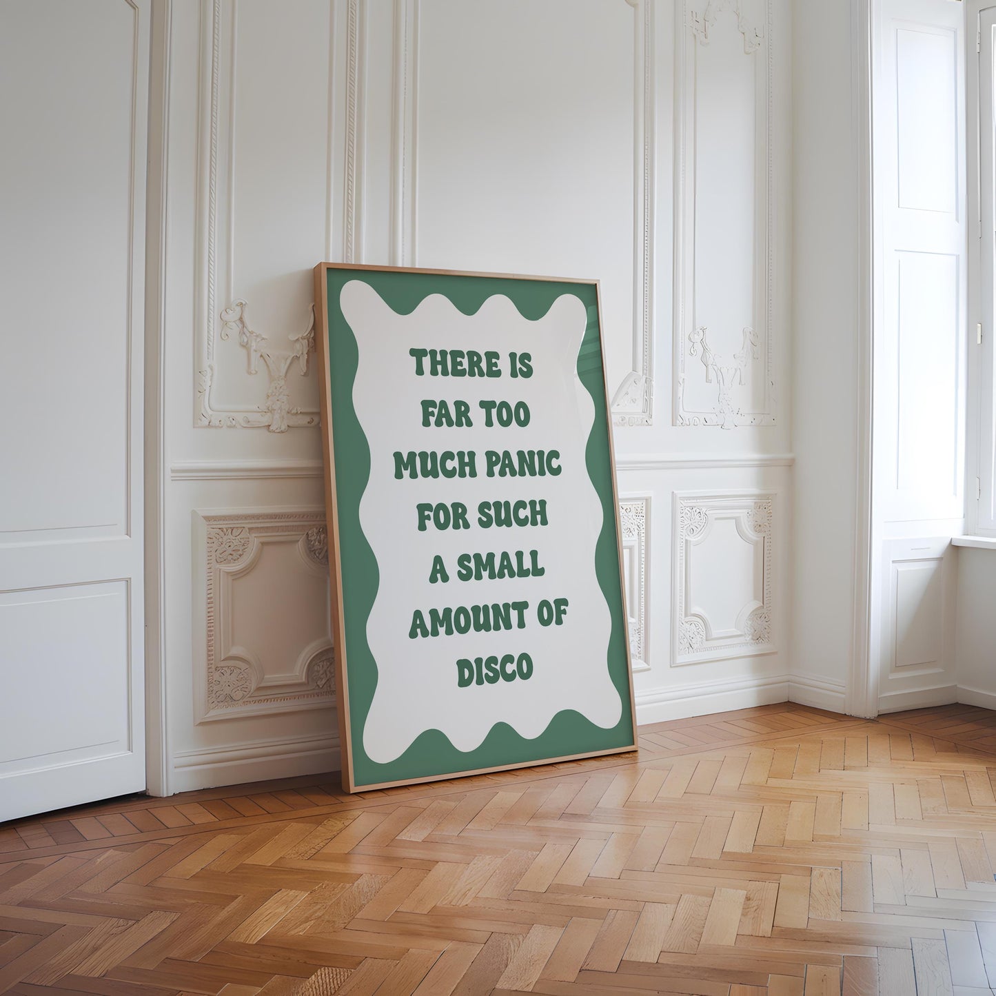 Too Much Panic Not Enough Disco | Green Retro Prints, Funny Green Prints, Funny Anxiety Prints, Funny ADHD Print, Panic Quote Funny Prints