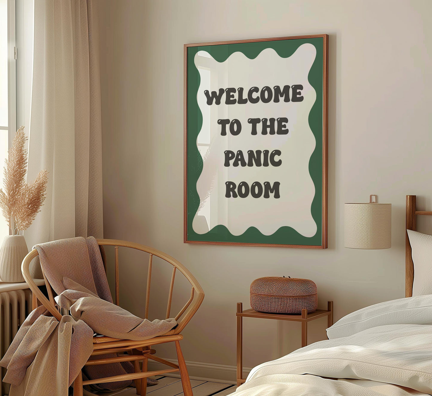 Funny Panic Room Print | Welcome To The Panic Room Print, Too Much Panic Print, Funny Welcome Print, Funny Bedroom Print, Green and Grey Art
