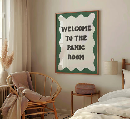 Funny Panic Room Print | Welcome To The Panic Room Print, Too Much Panic Print, Funny Welcome Print, Funny Bedroom Print, Green and Grey Art