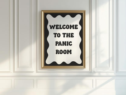 Funny Panic Room Print | Welcome To The Panic Room Print, Too Much Panic Print, Black and White Quote, Typography Print, Funny Quote Print