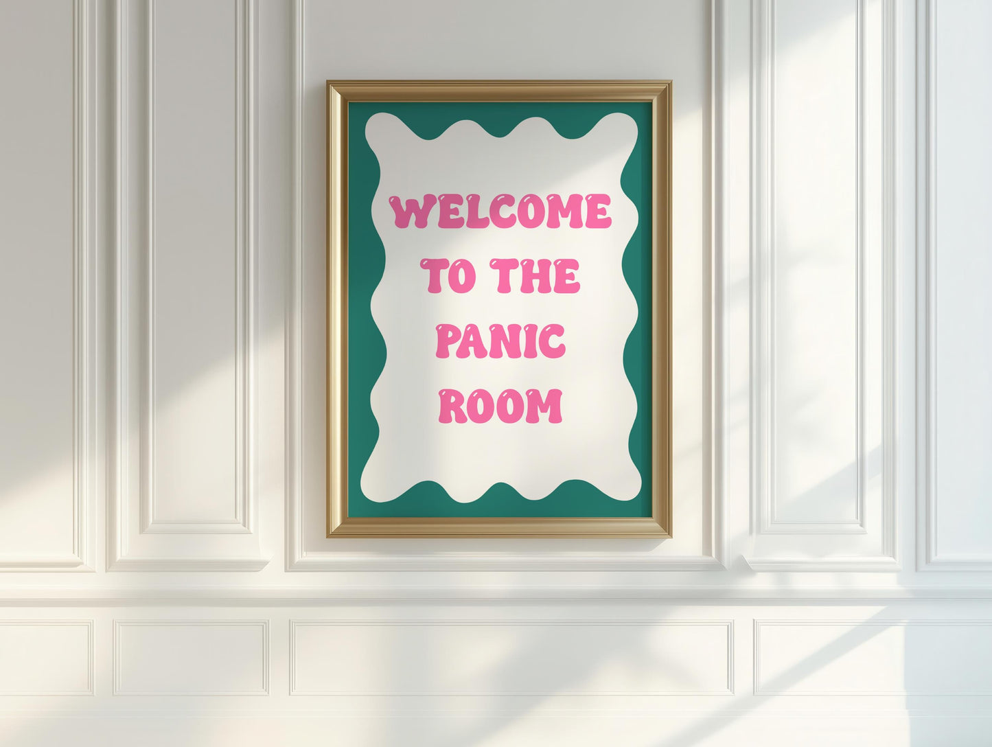 Funny Panic Room Print | Pink and Teal Prints, Pink and Green Print, Teal and Pink Retro Quote Print, Funny Colourful Prints For Teens Room