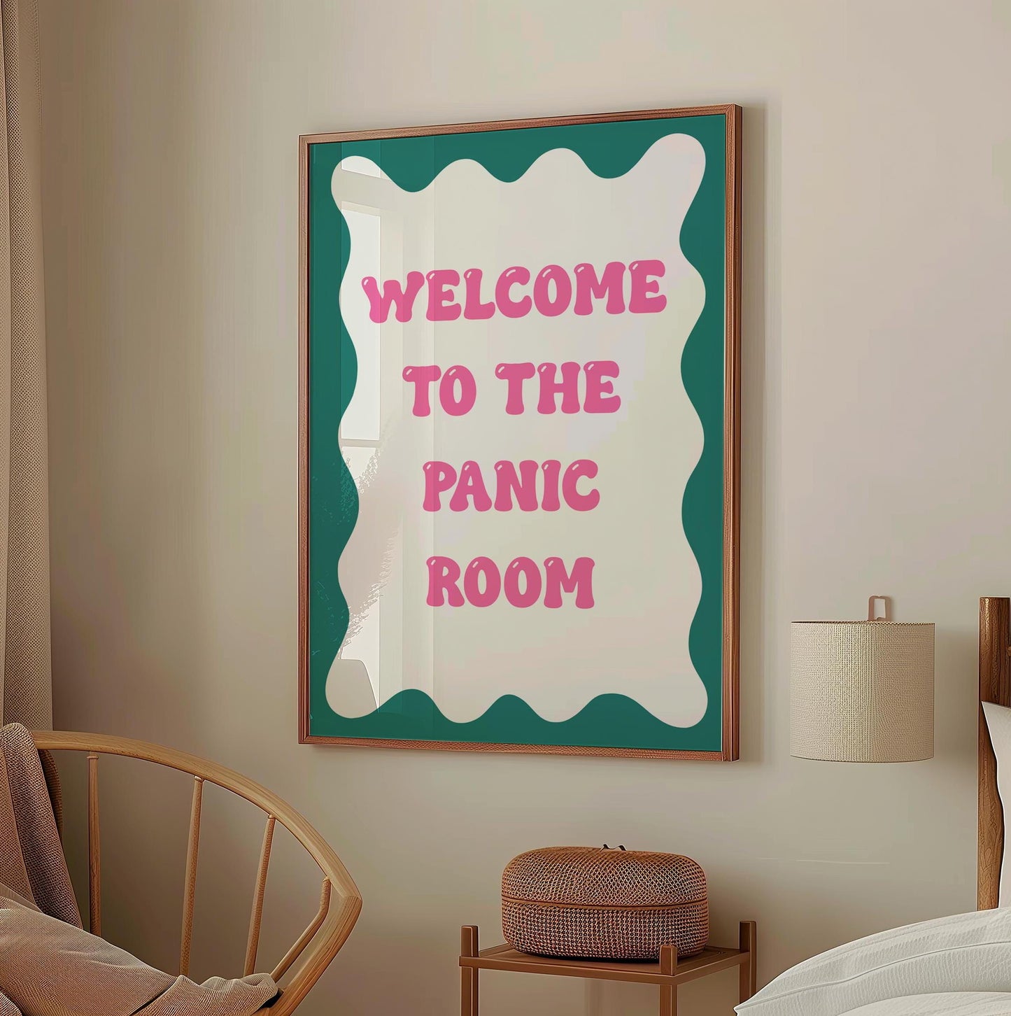 Funny Panic Room Print | Pink and Teal Prints, Pink and Green Print, Teal and Pink Retro Quote Print, Funny Colourful Prints For Teens Room