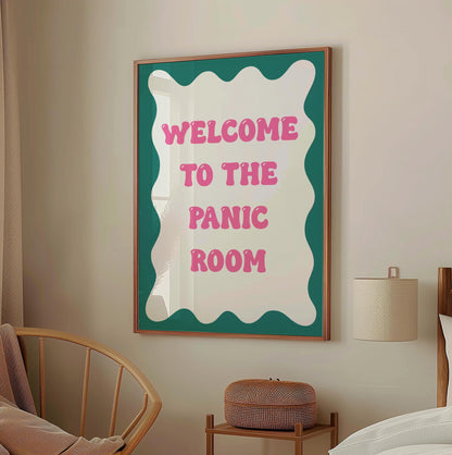 Funny Panic Room Print | Pink and Teal Prints, Pink and Green Print, Teal and Pink Retro Quote Print, Funny Colourful Prints For Teens Room