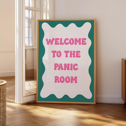 Funny Panic Room Print | Pink and Teal Prints, Pink and Green Print, Teal and Pink Retro Quote Print, Funny Colourful Prints For Teens Room