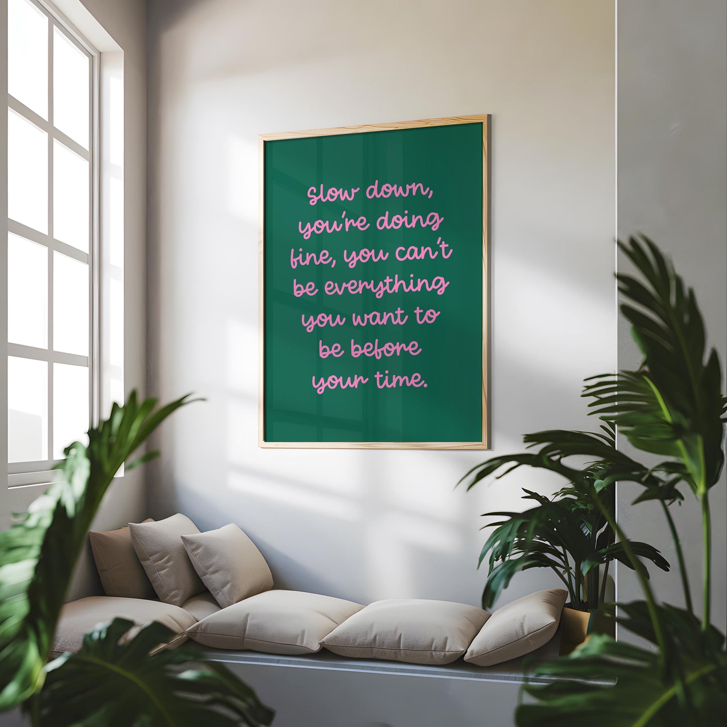 Slow Down Retro Pink and Green Print | A3 A4 A5 Retro Office Prints, Dopamine Print, Motivational Print Retro, Girly Colorful Office Print
