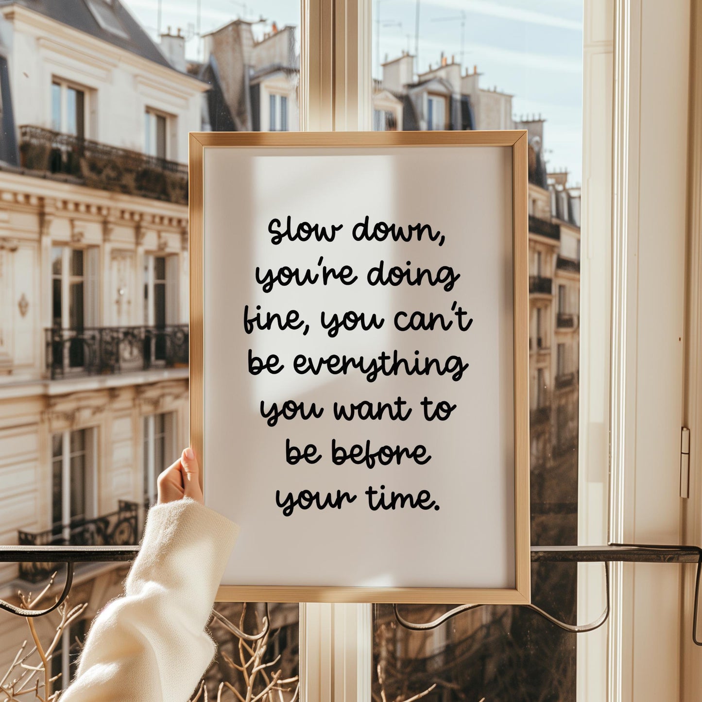 Slow Down You're Doing Fine Black and White Lyric Art | Classic Lyric Print, Motivation for Office Wall, Simple Office Wall Art Quote A3 A4