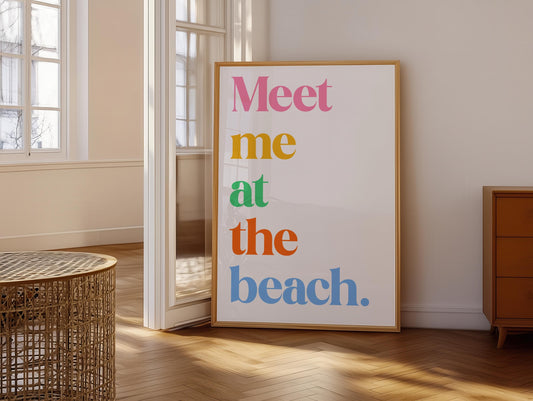 Meet Me At The Beach Print | Coastal Typography Poster, Beach House Decor Ocean Wall Art Print, Home Decor, Meet Me At The Beach Wall Decor