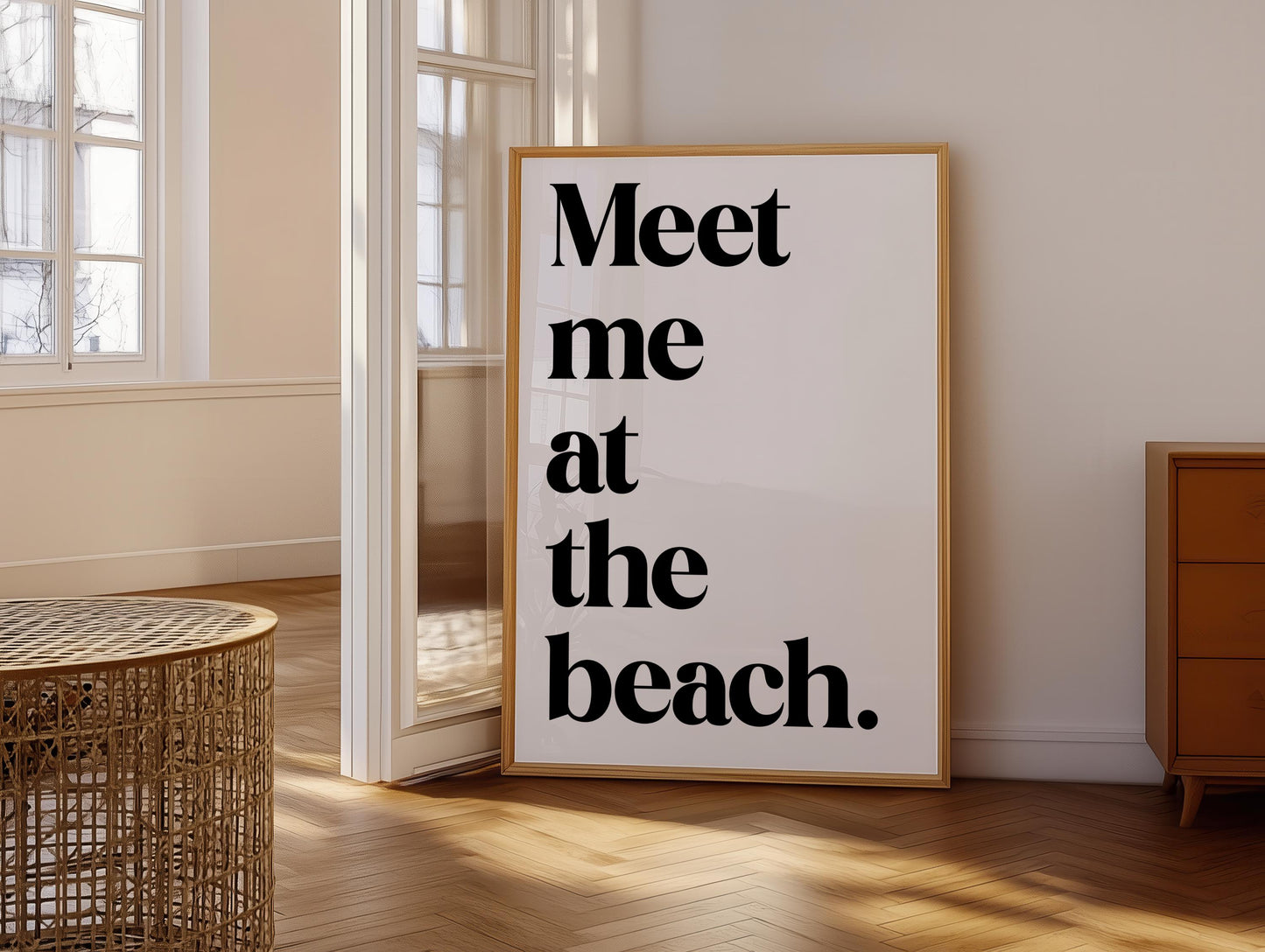 Meet Me At The Beach Print | Black and White Ocean Print, Beach Wall Art, Beach House Wall Art Print, Beach Quote Art Prints, Surf Print