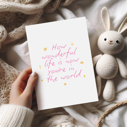 How Wonderful Life Is Nursery Print Pink | Pink Nursery Wall Art, Nursery Quotes, Baby Shower Gift, Girl Nursery Print, Baby Girl Gift Ideas