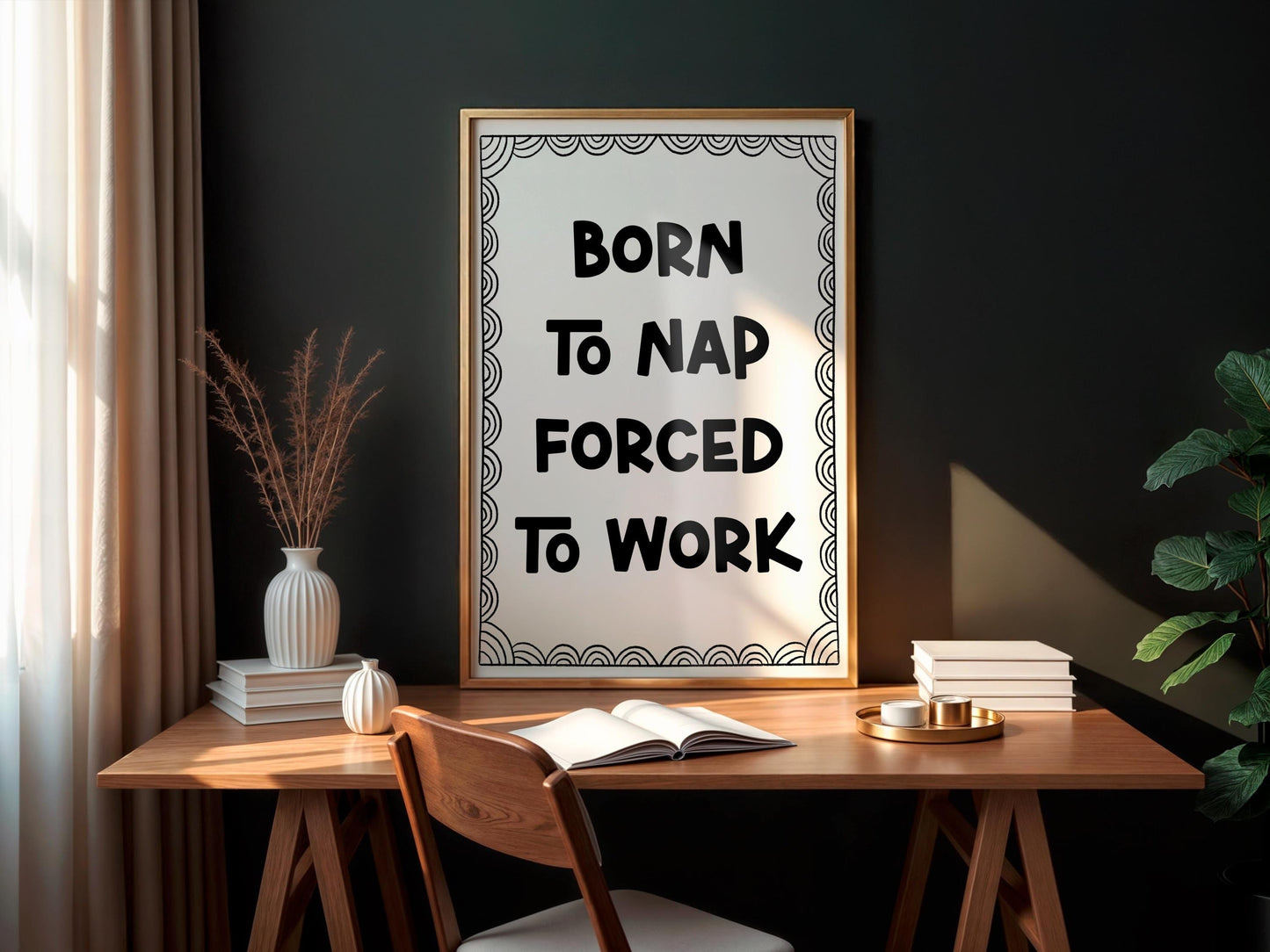 Born To Nap Forced To Work Print | Preppy Wall Art, Funny Girly Prints, Funny Napping Print, Funny Office Print, Workspace Art, Y2K Print