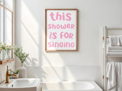 Pink Shower Karaoke Print | Preppy Bathroom Prints, Girly Bathroom Sign, Shower Karaoke Print, Shower Karaoke Quote, Fun Girly Shower Signs