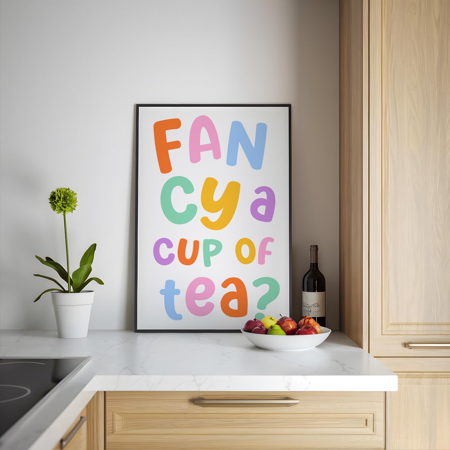Cup of Tea Colourful Kitchen Poster | Rainbow Kitchen Print, Colorful Cup of Tea Poster, Trendy Kitchen Print, Kitchen Quote Rainbow Color
