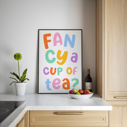 Cup of Tea Colourful Kitchen Poster | Rainbow Kitchen Print, Colorful Cup of Tea Poster, Trendy Kitchen Print, Kitchen Quote Rainbow Color