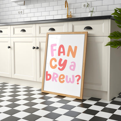 Fancy a Brew Multicoloured Kitchen Print | Colorful Kitchen Poster, Colourful Tea & Coffee Mug Print, Multicoloured Kitchen Wall Art A3 A4
