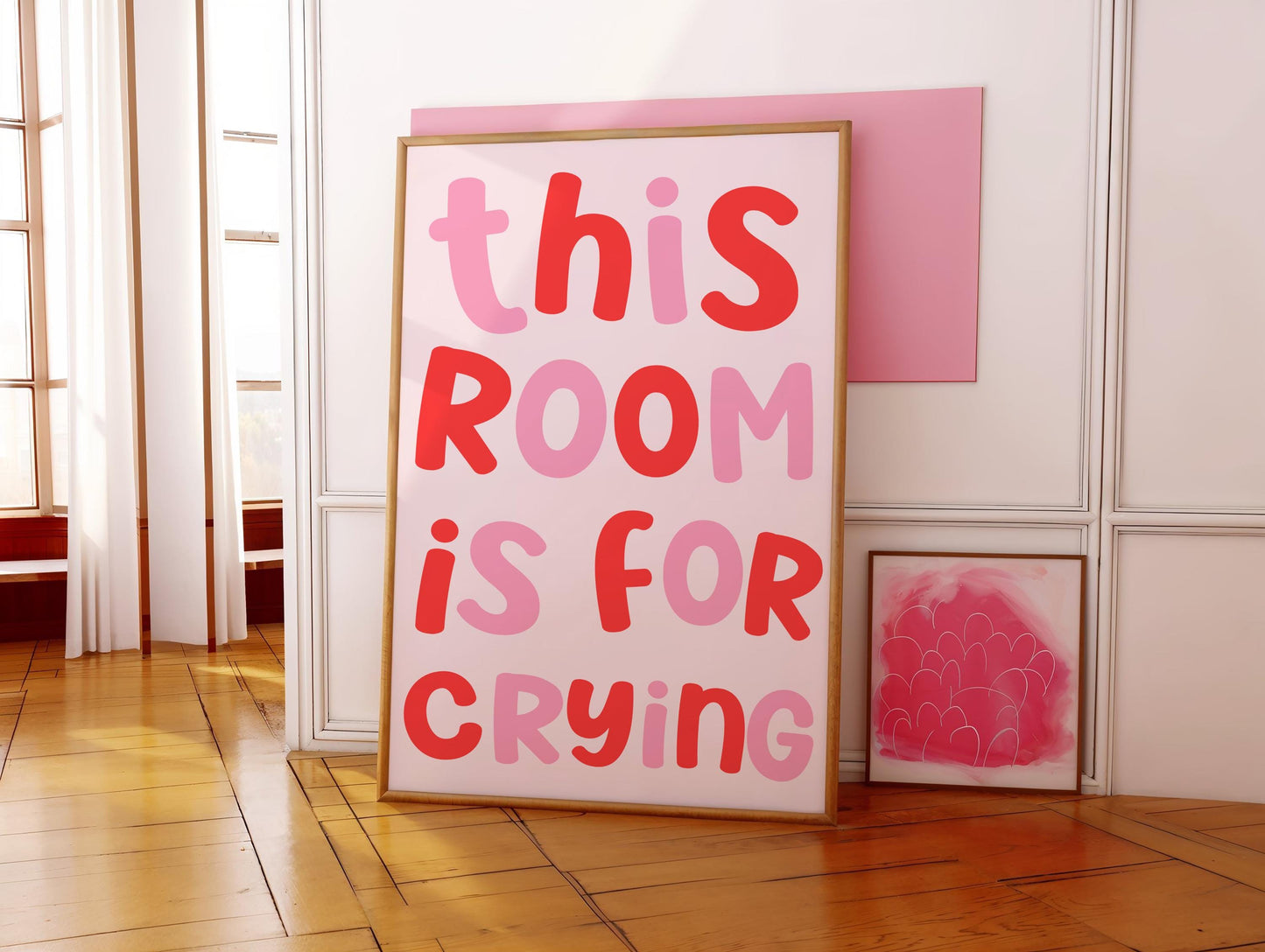 This Room is For Crying Art Print | Pink and red Wall Decor, Funny Mental Health Quote Print, girly funky wall art, bedroom wall decor